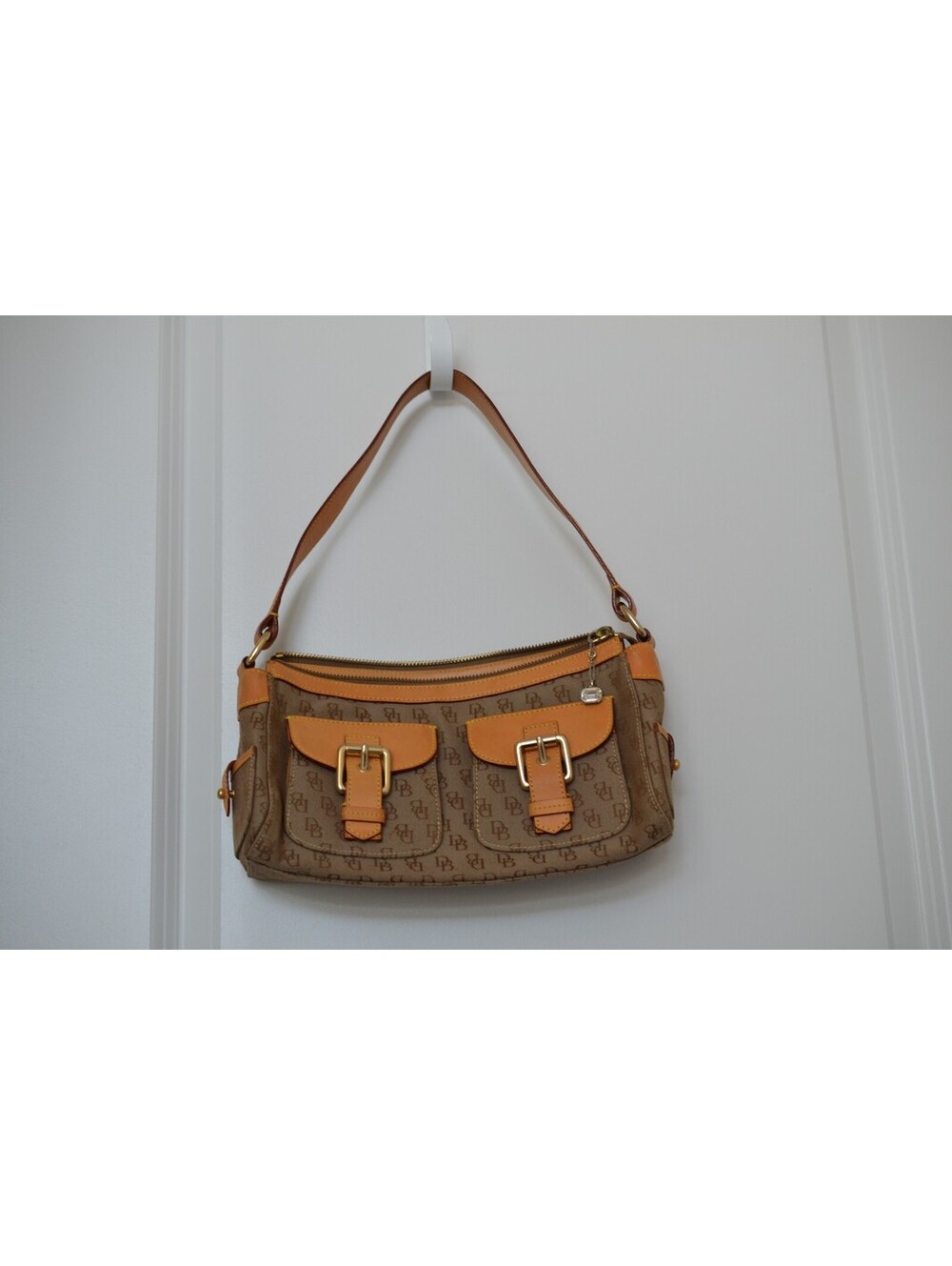 Vintage Dooney & Bourke HW600 DB Monogram Shoulder Bag Double Pocket Y2K